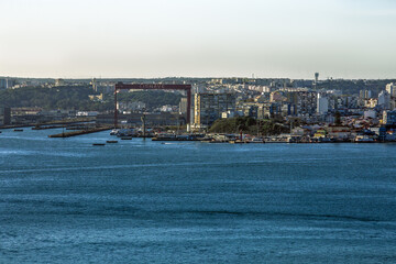 Fototapeta premium Lisboa Tago River aerial view panorama. Lisbon, Portugal