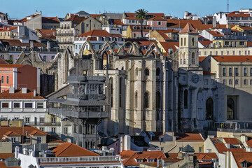 Fototapeta na wymiar Convento do Carmo, Elevador Santa Justa aerial view. Lisbon, Portugal