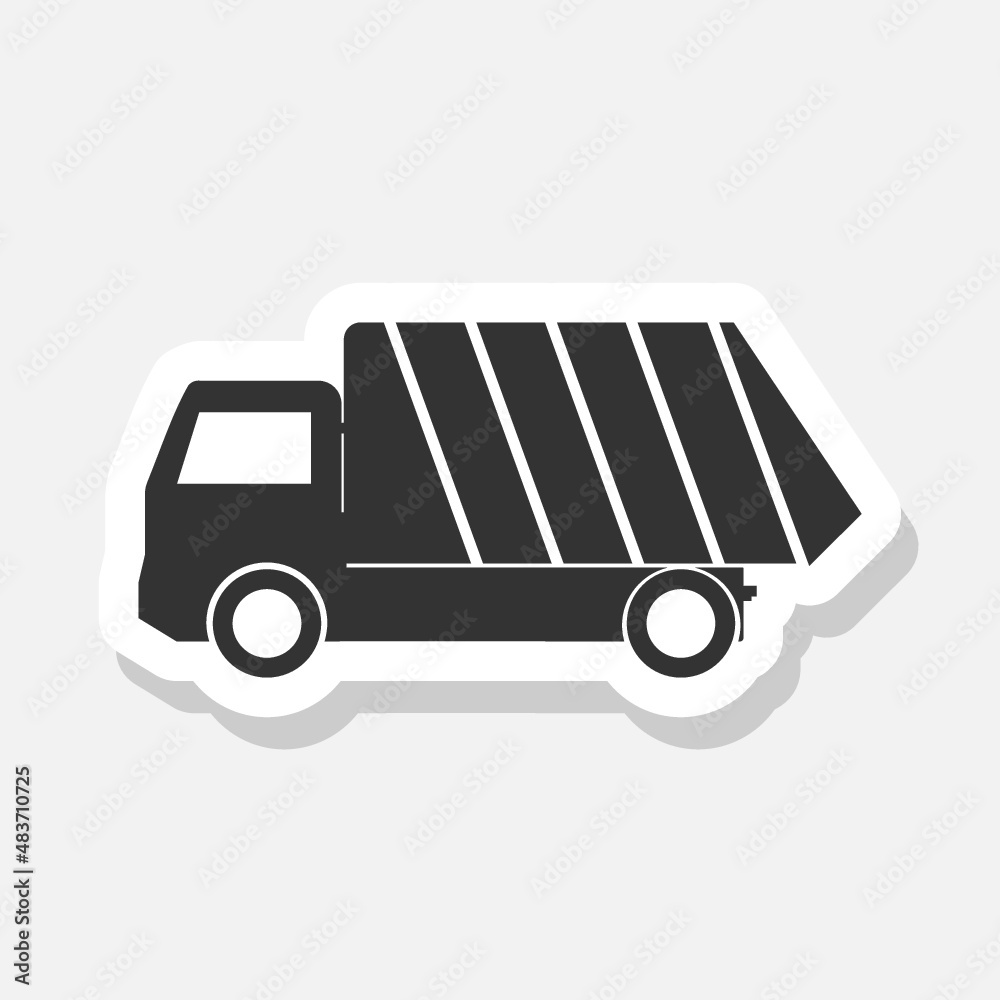 Sticker Garbage truck icon sticker isolated on white background