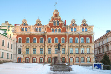 The ancient building of the Old Town Hall on a January day. Vyborg
