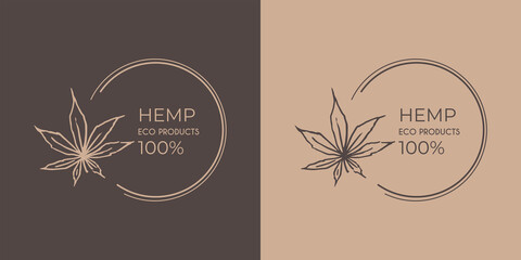 Floral delicate logo design with cannabis leaves for eco and vegan products, beauty cosmetics. Vector.