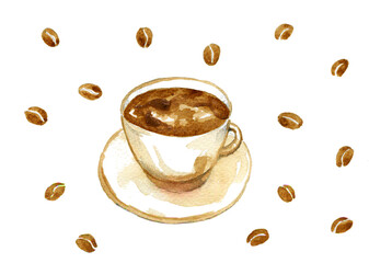 cup of coffee with beans