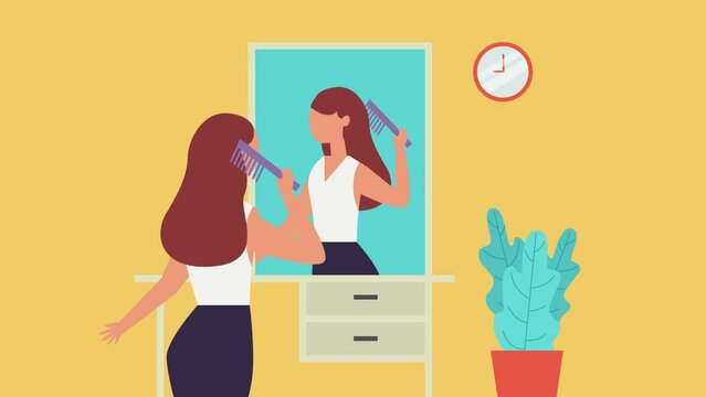 Businesswoman combing hair before going to work