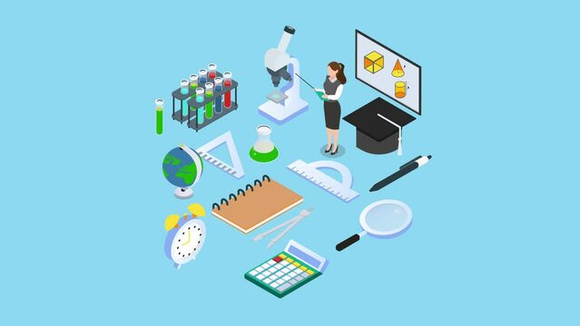 Female teacher with teaching tools in school.