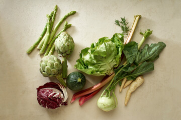 Top view green healthy food cooking