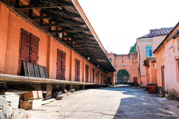 Utility buildings and garages on a summer day in an old European city