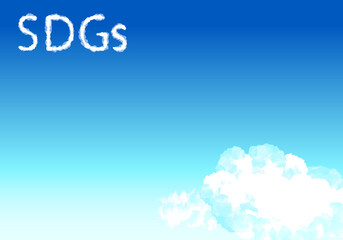 水彩のSDGsイメージの青空と雲の背景素材