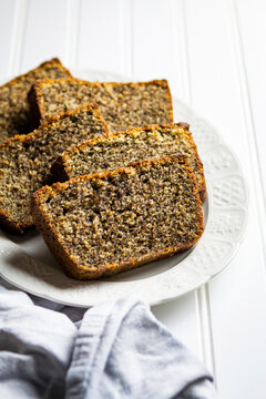 Earl Grey Loaf Cake on a white plate