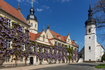 Fototapeta na wymiar Rathaus in Riesa, Große Kreisstadt im Freistaat Sachsen. Deutschland