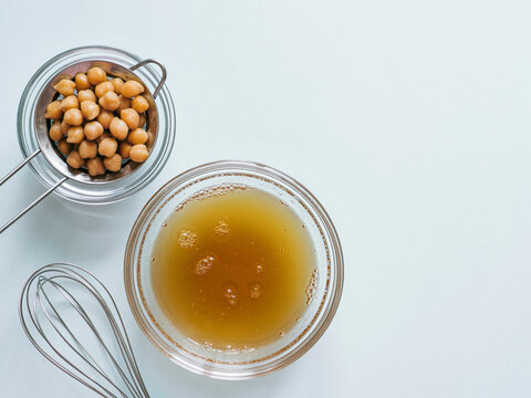 Chickpea aquafaba in a bowl