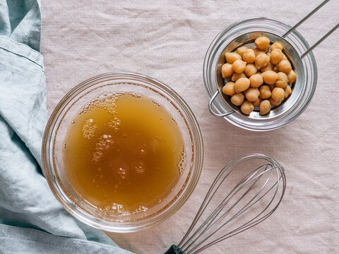 Chickpea aquafaba in a bowl