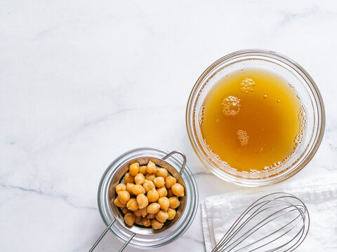Chickpea aquafaba in a bowl