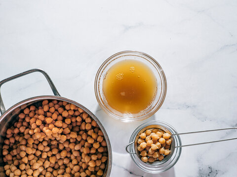 Chickpea aquafaba in a bowl