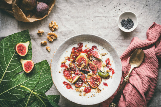 Roasted Figs Over Yogurt In A Healthy Breakfast Bowl