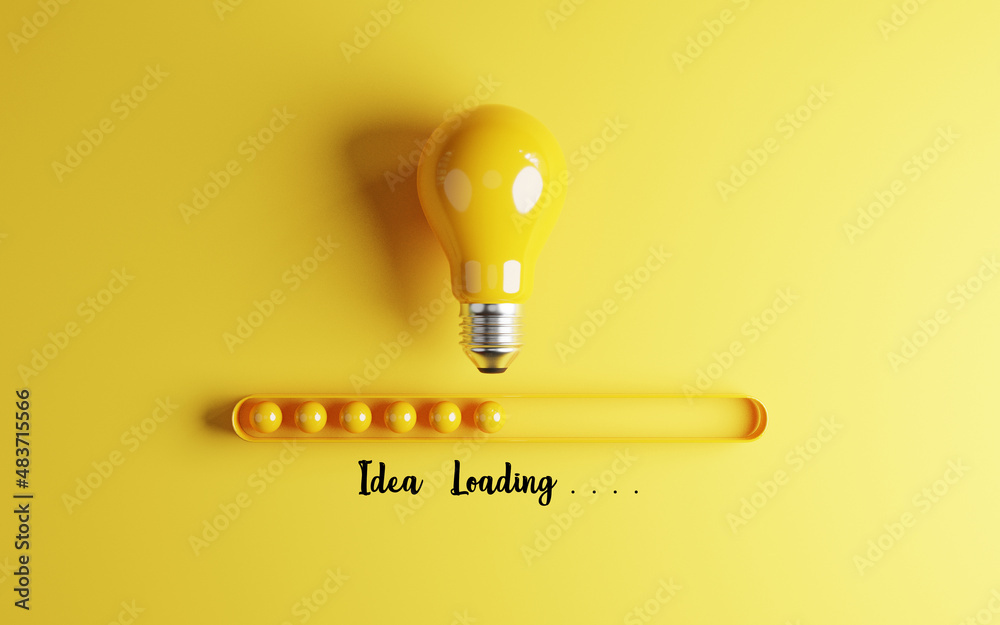 Poster yellow lightbulb with download bar or loading idea business concept and progress by 3d render.