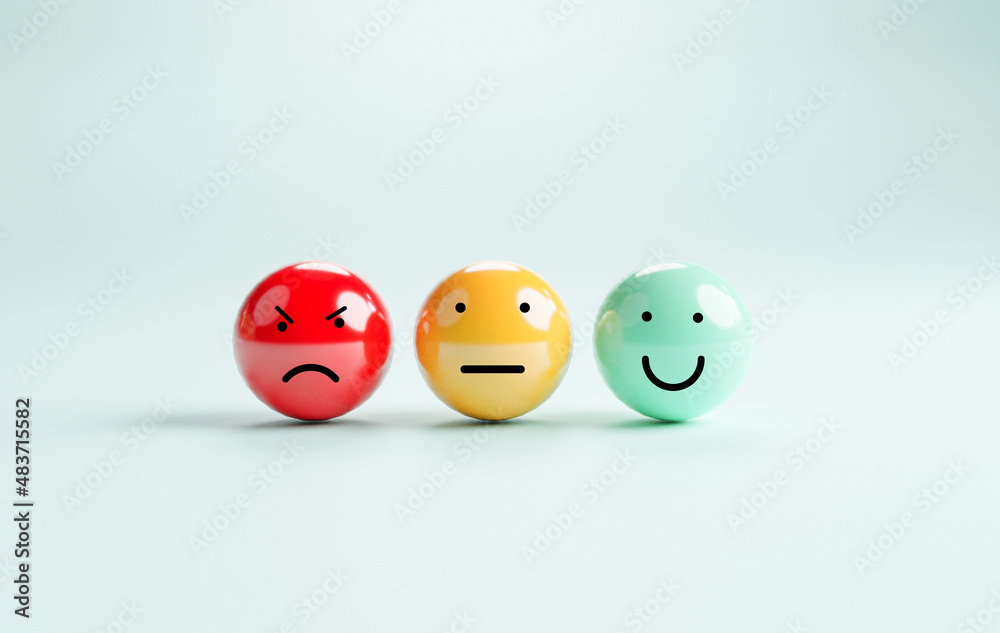 Poster Smile normal and sad emotion face for customer evaluation and client satisfaction concept by 3d render.