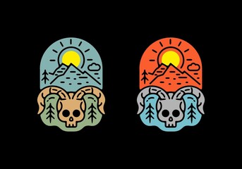 colorful skull with curved horns illustration