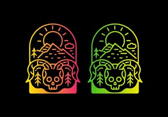 color lines skull with curved horns illustration