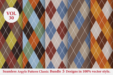Argyle Pattern vector Bundle 5 designs Vol.30, classic Fabric texture background

