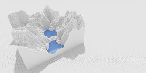 Technological landscape of the future .Mountain model 3D.Grid technology illustration .