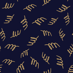 Seamless pattern with beige abstract shapes on dark blue background. Vector design for textile, backgrounds, clothes, wrapping paper, fabric and wallpaper. Fashion illustration seamless pattern.