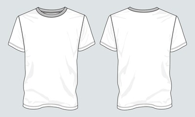 Regular fit Short sleeve T-shirt technical Sketch fashion Flat Template With Round neckline. Vector illustration basic apparel design front and Back view. Easy edit and customizable.
