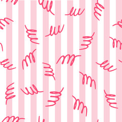 Seamless pattern with pink abstract shapes on white and pink background. Vector design for textile, backgrounds, clothes, wrapping paper, fabric and wallpaper. Fashion illustration seamless pattern.