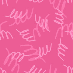 Seamless pattern with pink abstract shapes on bright pink background. Vector design for textile, background, clothes, wrapping paper, fabric and wallpaper. Fashion illustration seamless pattern.