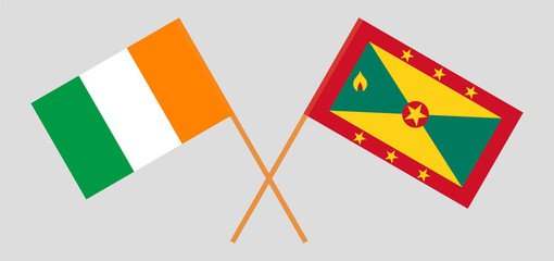 Crossed flags of Ivory Coast and Grenada. Official colors. Correct proportion
