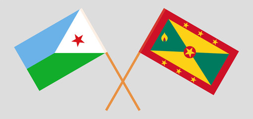 Crossed flags of Djibouti and Grenada. Official colors. Correct proportion