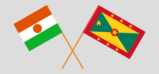 Crossed flags of Niger and Grenada. Official colors. Correct proportion