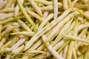 Background from yellow bean string. Close up