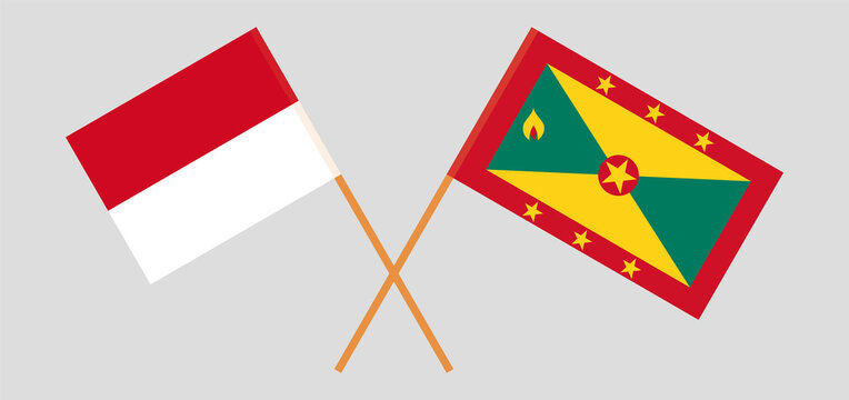 Crossed flags of Grenada and Monaco. Official colors. Correct proportion