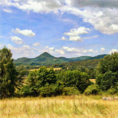 Oil paint on canvas wall art. Beauty landscape nature scene. Large size print. Touristic place. Vacation scene drawing. Beautiful view.