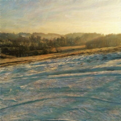 Oil paint on canvas wall art. Beauty landscape nature scene. Large size print. Touristic place. Vacation scene drawing. Beautiful view.