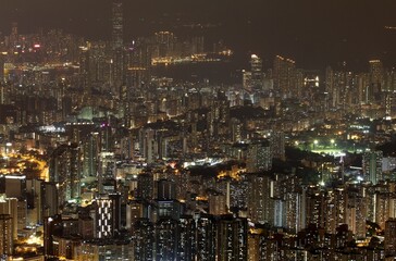 Fototapeta na wymiar Bird's Eye View of City at Night