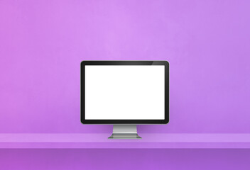 Computer pc on purple shelf banner