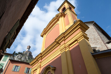 Brisighella, Ravenna.  Chiesa Parrocchiale di S. Michele verso la Torre dell' Orologio 