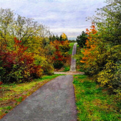 Obraz premium Oil paint on canvas wall art. Beauty landscape nature scene. Large size print. Touristic place. Vacation scene drawing. Beautiful view.