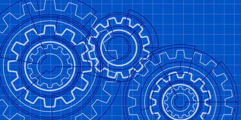 Technical drawing of gears .Engineering technology. Vector illustration.