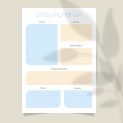 Daily planner printable template Vector. Blank notebook page A4