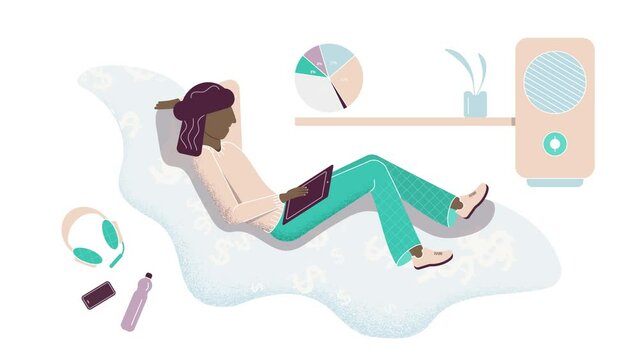 Animation of remote work at the computer. Freelancer are working at home. Successful trader or manager are working in the home office.