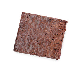 Delicious chocolate brownie on white background, top view