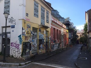 Street art in Athens Greece, grafiti, colorful paintings and drawings on the walls for tourists to see