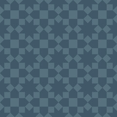 Background octagram shape middle, squares around. Arrange them in a grid. Seamless abstract geometric pattern blue tones. Texture design for textile, tile, cover, poster, wall. Vector illustration.