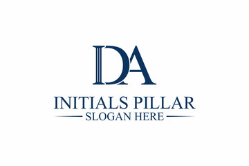 legal pillar logo, initial letter d/a. premium vector