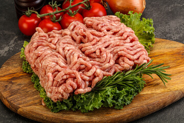 Raw pork minced meat over board
