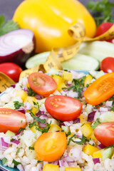 Fresh salad with bulgur groats and vegetables as best food for dieting and slimming