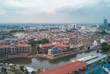 Fototapeta na wymiar Malacca city from above, It's the third smallest Malaysian state after Perlis and Penang. This historical city has been listed as a UNESCO World Heritage Site