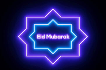 Eid Mubarak white and blue lights luxury Islamic background. Decorative lighting ornament frame 